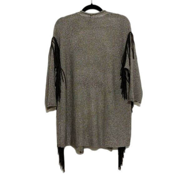Chico’s Travelers Open Front Metallic Gray Cardigan S Dark Gray Fringe Stretch - Picture 2 of 8